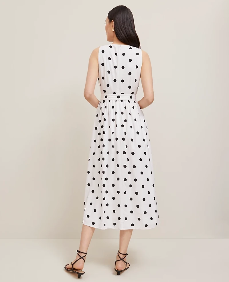 Ann Taylor Petite Dotted Linen Blend Midi Dress White Women's