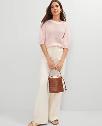 Ann Taylor Petite Weekend Collection Open Stitch Wedge Sweater Size Medium Chalk Dust Pink Women's