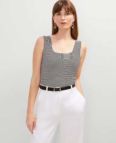 Ann Taylor Petite Striped Square Neck Tank Top Black Women's