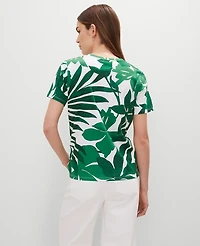Ann Taylor Petite Floral Crew Neck T-Shirt Size XS Leafy Green Women's