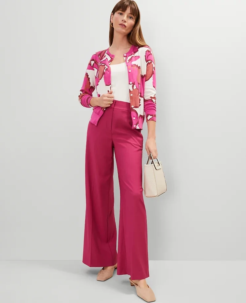 Ann Taylor Petite Floral Cardigan Rose Violet Women's
