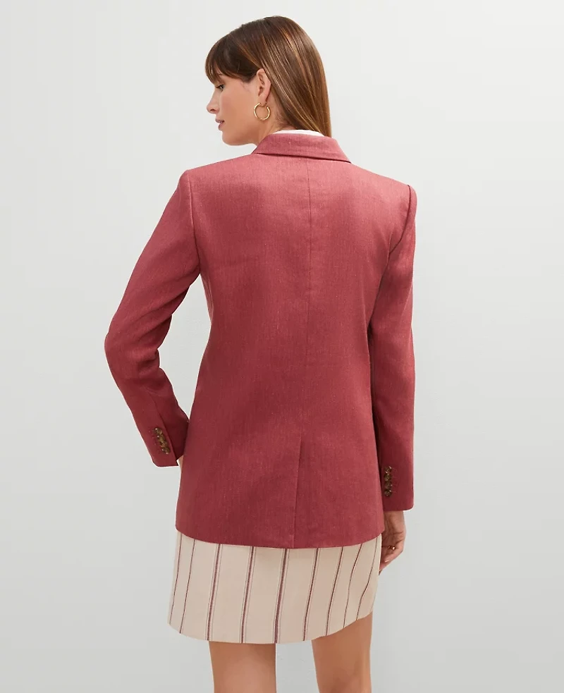 Ann Taylor The Petite Longline Blazer Linen Blend Burgundy Combo Women's