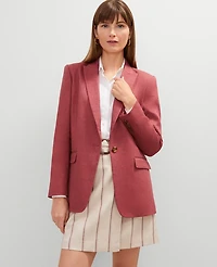 Ann Taylor The Petite Longline Blazer Linen Blend Burgundy Combo Women's