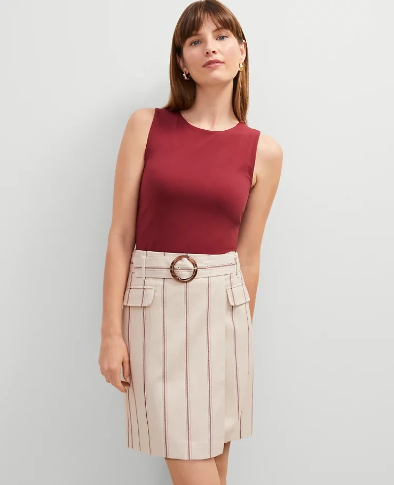 Ann Taylor Petite Pinstripe Belted Wrap Skirt Flax Women's