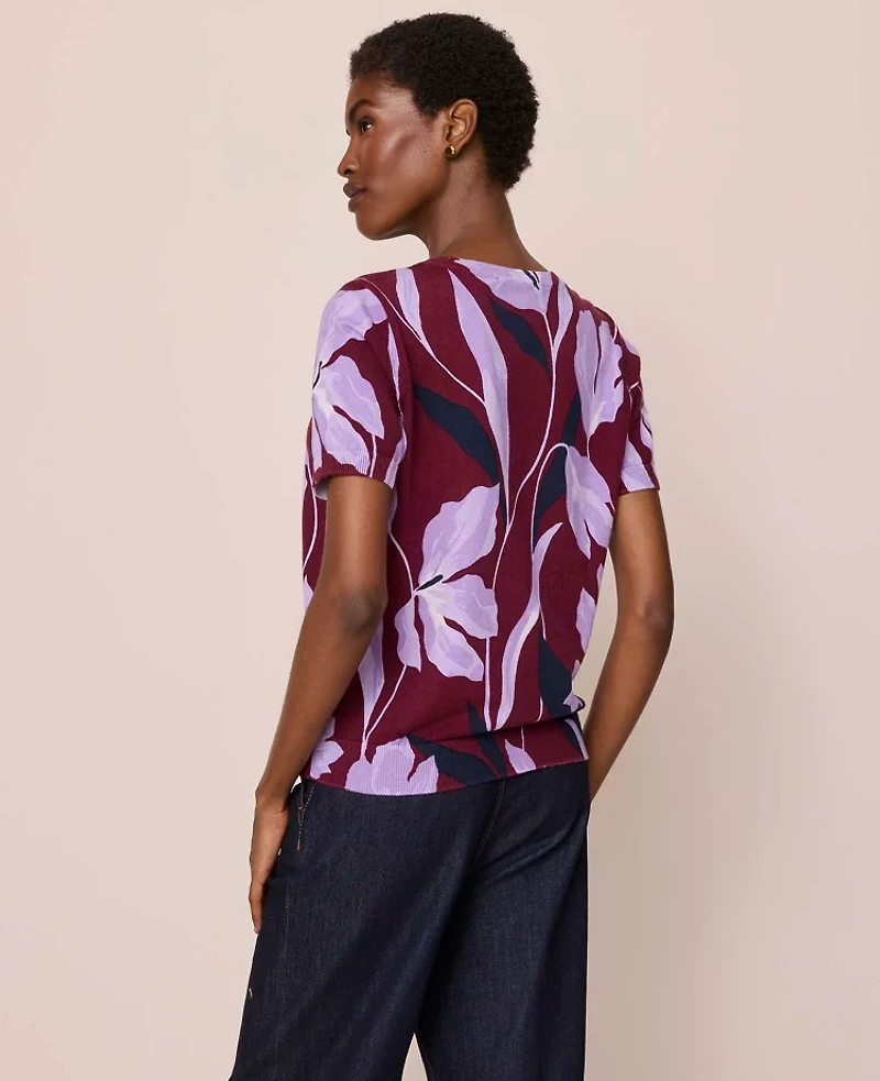 Ann Taylor Floral Sweater T-Shirt B Windsor Wine Women's