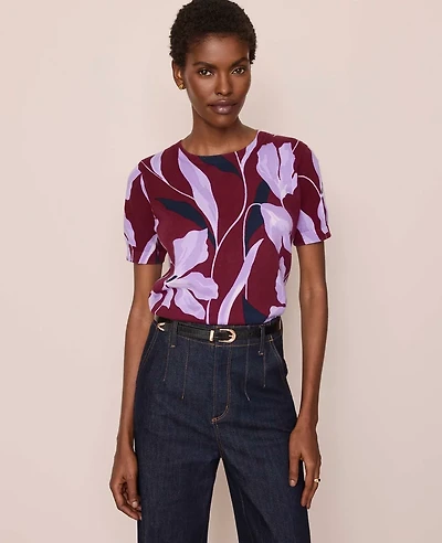 Ann Taylor Floral Sweater T-Shirt B Windsor Wine Women's