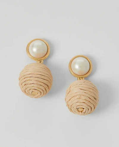 Ann Taylor Pearlized Straw Ball Drop Earrings Natural Women's