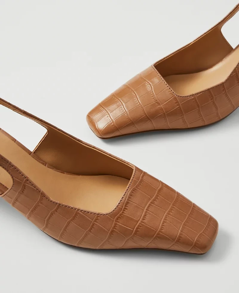 Ann Taylor Croco Slingback Pumps Cashew Tan Women's