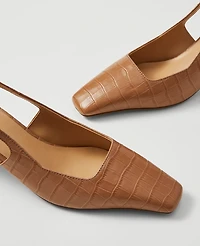 Ann Taylor Croco Slingback Pumps Cashew Tan Women's