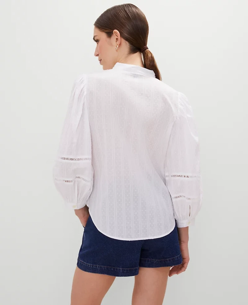 Ann Taylor Petite Puff Sleeve Top Size Large White Women's