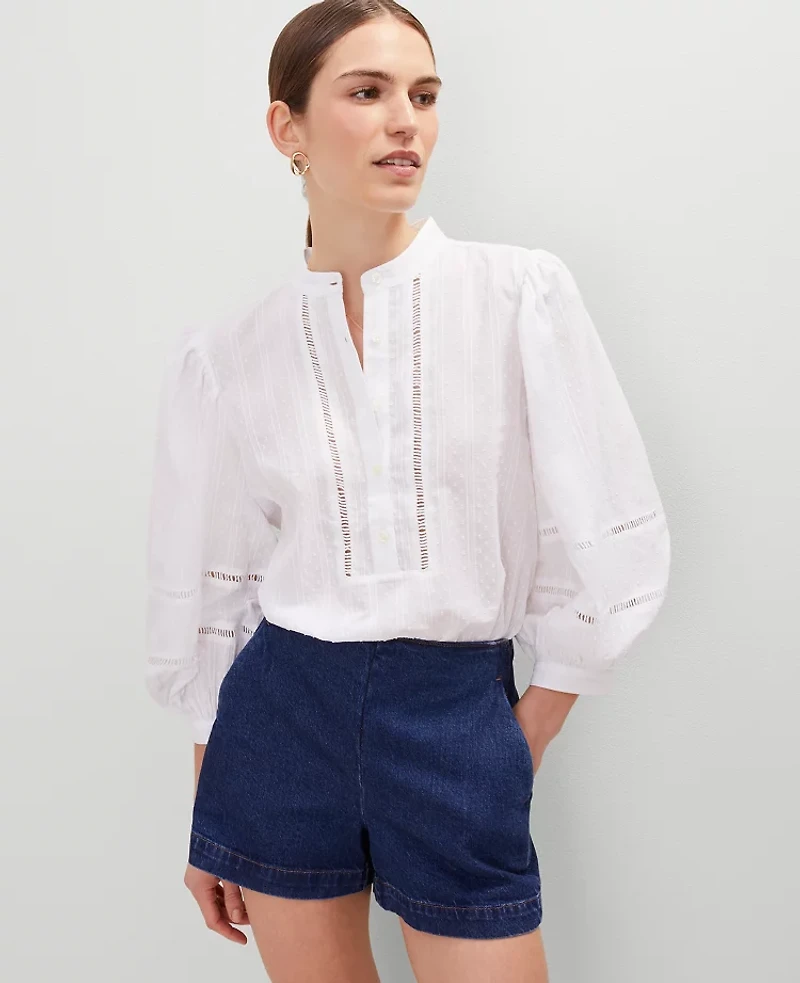 Ann Taylor Petite Puff Sleeve Top Size Large White Women's