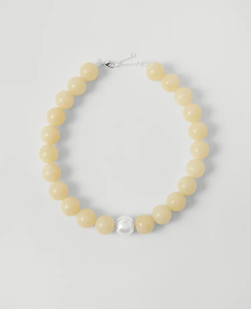 Ann Taylor Oversized Beaded Ball Necklace Ivory Women's