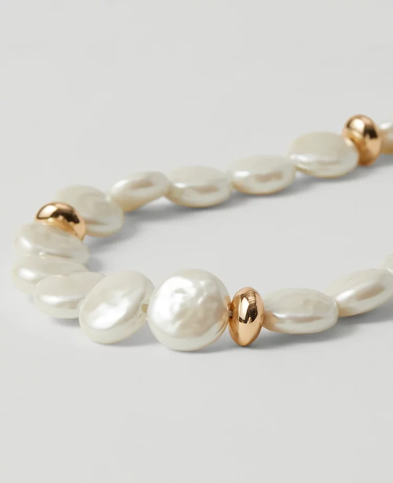 Ann Taylor Freshwater Pearl Disc Necklace Ivory Women's