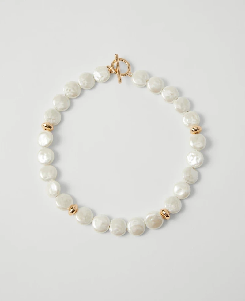 Ann Taylor Freshwater Pearl Disc Necklace Ivory Women's