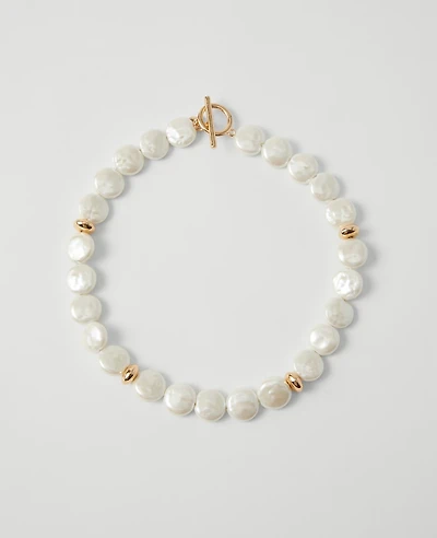 Ann Taylor Freshwater Pearl Disc Necklace Ivory Women's