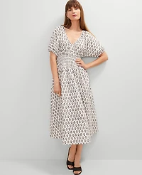 Ann Taylor Petite Floral Smocked Puff Sleeve Midi Dress Winter White Women's