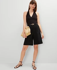 Ann Taylor Petite Pleated Long Short Size 2 Black Women's