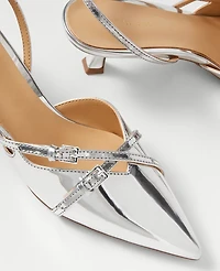 Ann Taylor Strappy Pointy Toe Metallic Pump Silver Women's