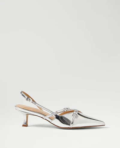 Ann Taylor Strappy Pointy Toe Metallic Pump Silver Women's