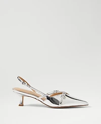 Ann Taylor Strappy Pointy Toe Metallic Pump Silver Women's