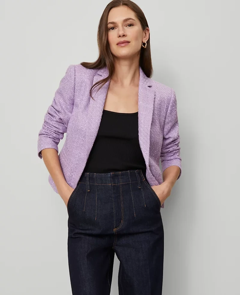 Ann Taylor The Newbury Blazer in Tweed Size 14 Lavender Petal Women's
