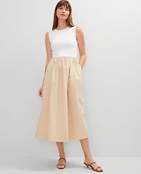 Ann Taylor Petite Crew Neck Mixed Media Flare Dress Women's