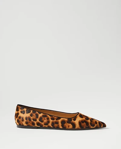 Ann Taylor Weekend Collection Animal Print Haircalf Pointy Toe Ballet Flat Brown Multi Women's
