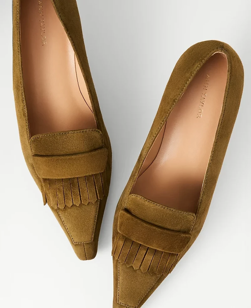 Ann Taylor Suede Tapered Heel Kiltie Pump Muted Moss Women's