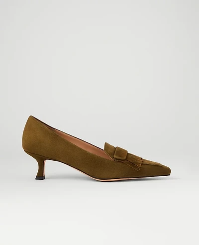 Ann Taylor Suede Tapered Heel Kiltie Pump Muted Moss Women's