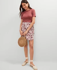 Ann Taylor Petite Weekend Collection Floral Linen Blend Wrap Skirt Size 0 Apple Butter Women's