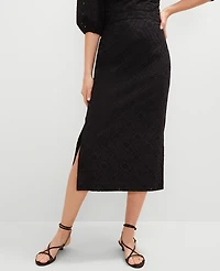 Ann Taylor Petite Eyelet Clean Midi Skirt Black Women's