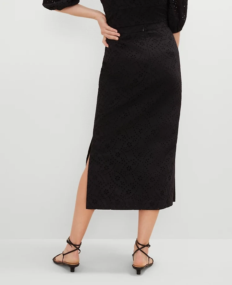Ann Taylor Petite Eyelet Clean Midi Skirt Black Women's