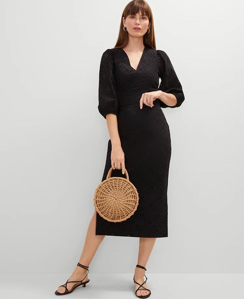 Ann Taylor Petite Eyelet Clean Midi Skirt Black Women's