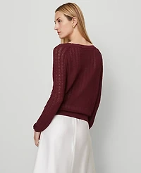 Ann Taylor Petite Pointelle Boatneck Sweater Windsor Wine Women's
