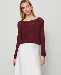 Ann Taylor Petite Pointelle Boatneck Sweater Windsor Wine Women's