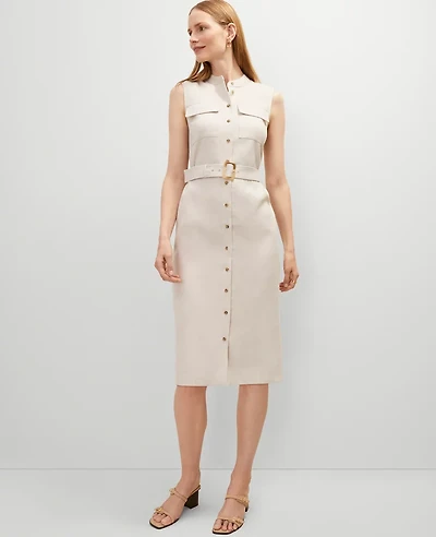 Ann Taylor Petite Belted Linen Blend Shirtdress Natural Flax Women's