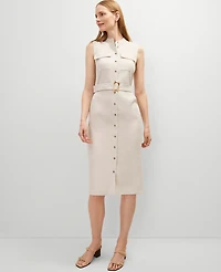 Ann Taylor Petite Belted Linen Blend Shirtdress Natural Flax Women's