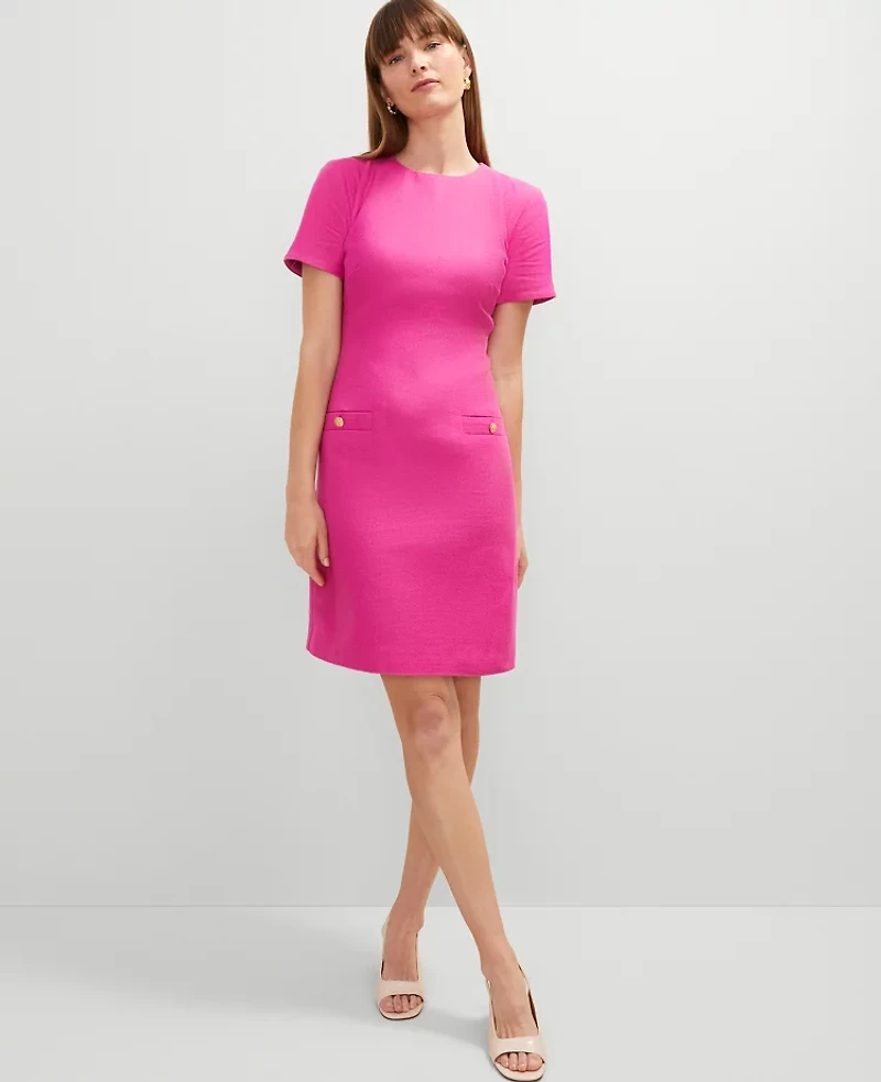 Ann Taylor Petite Button Pocket Shift Dress Rose Violet Women's