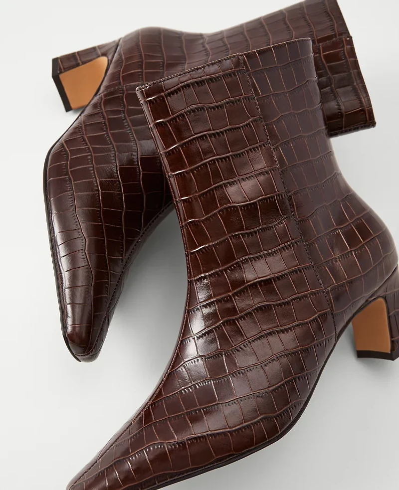 Ann Taylor Croco Skinny Heel Bootie Pure Chocolate Women's
