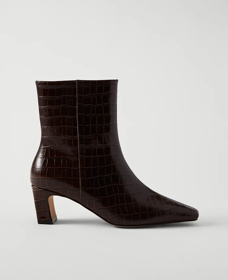 Ann Taylor Croco Skinny Heel Bootie Pure Chocolate Women's