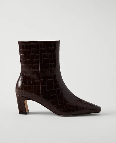 Ann Taylor Croco Skinny Heel Bootie Pure Chocolate Women's