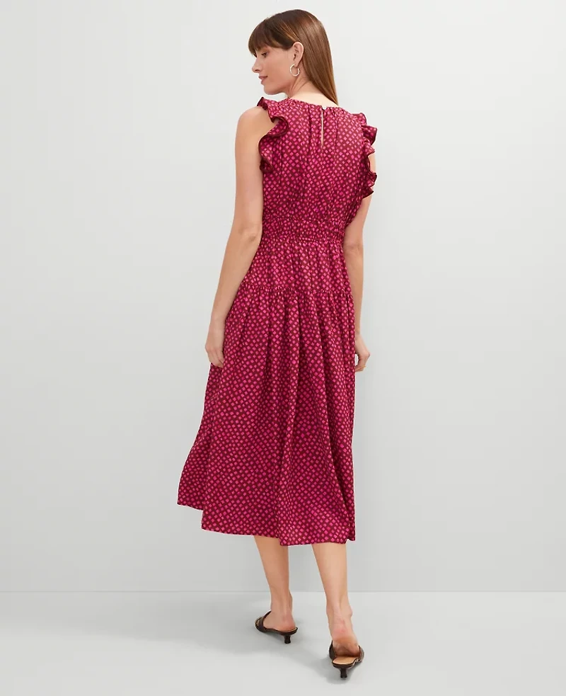 Ann Taylor Petite Dotted Ruffle Midi Dress Size 00 Oxide Red Women's