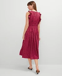 Ann Taylor Petite Dotted Ruffle Midi Dress Size 00 Oxide Red Women's