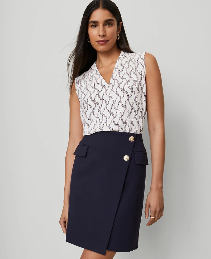 Ann Taylor Petite Ponte Button Wrap Skirt Night Sky Women's