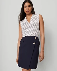 Ann Taylor Petite Ponte Button Wrap Skirt Night Sky Women's
