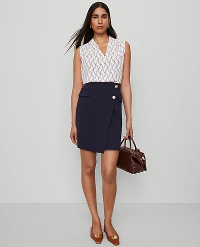 Ann Taylor Petite Ponte Button Wrap Skirt Night Sky Women's