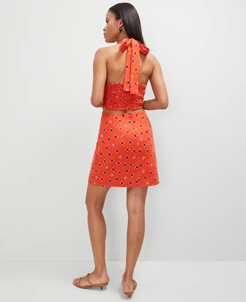 Ann Taylor Petite Geo Linen Halter Sheath Dress Red Pepper Women's