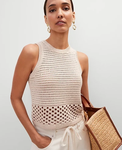 Ann Taylor Petite Crochet Sweater Shell Top Sand Women's