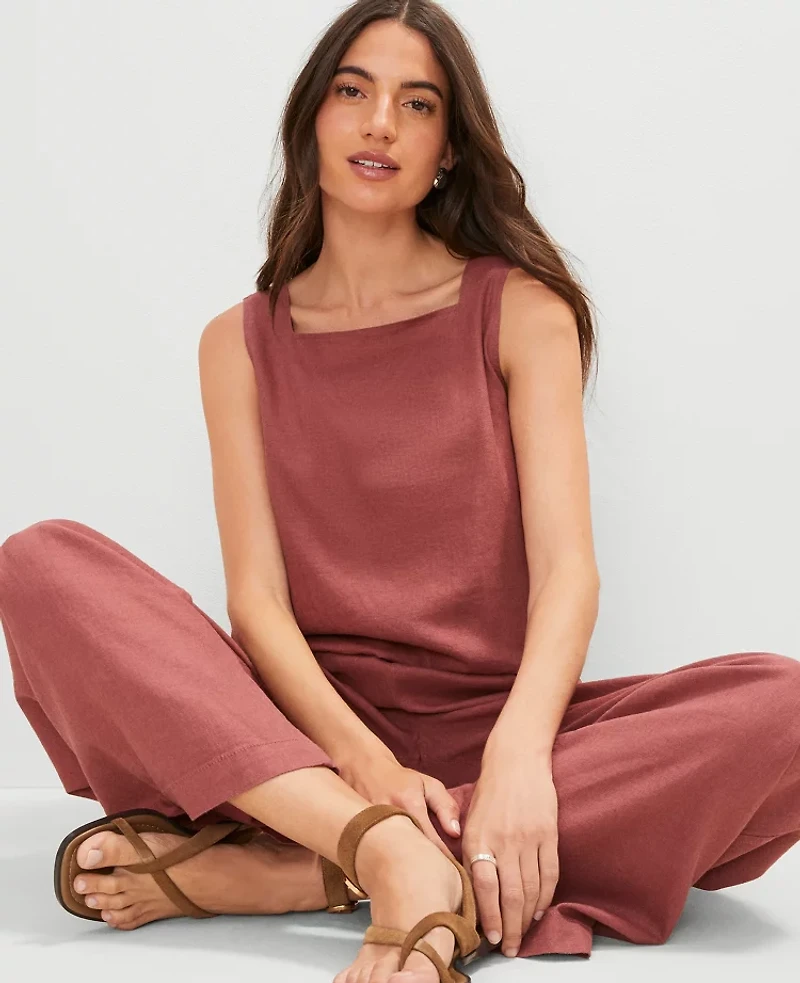 Ann Taylor Petite Weekend Collection Linen Blend Bubble Hem Top Apple Butter Women's