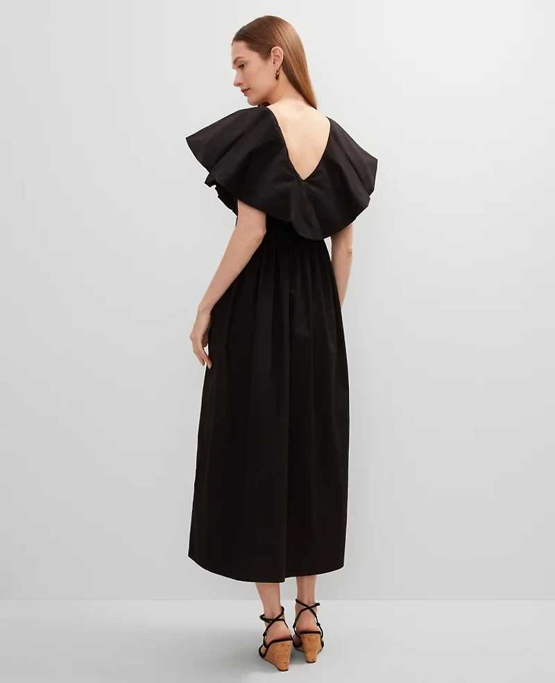 Ann Taylor Petite Ruffle Collar Maxi Flare Dress Black Women's